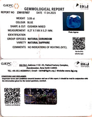 3.08/CT Natural Blue Sapphire with Govt Lab Certificate-BLUSA9T